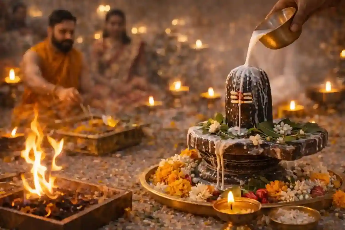 Maha Mrityunjaya Puja with Shivling abhishek and pandit performing rituals