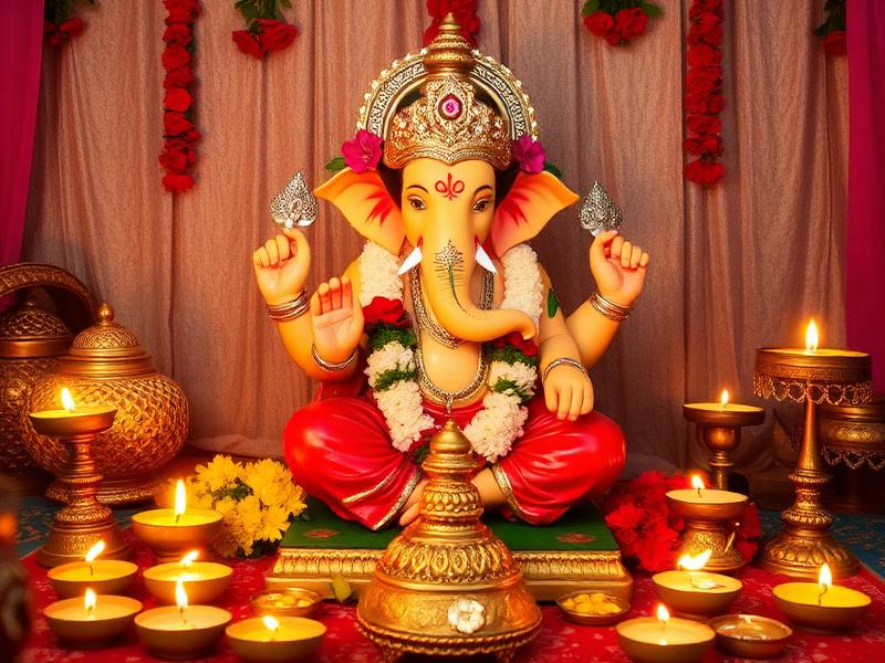 Ganesh Puja with Lord Ganesha idol and pandit performing rituals