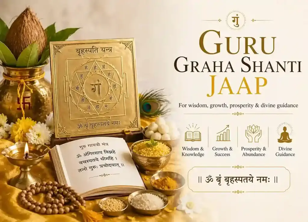 Guru Graha Shanti Jaap setup with Guru yantra and yellow offerings